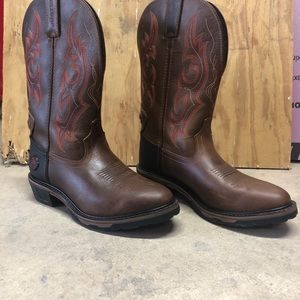 JUSTIN LEATHER COWBOY WORK BOOTS MEN'S 10D